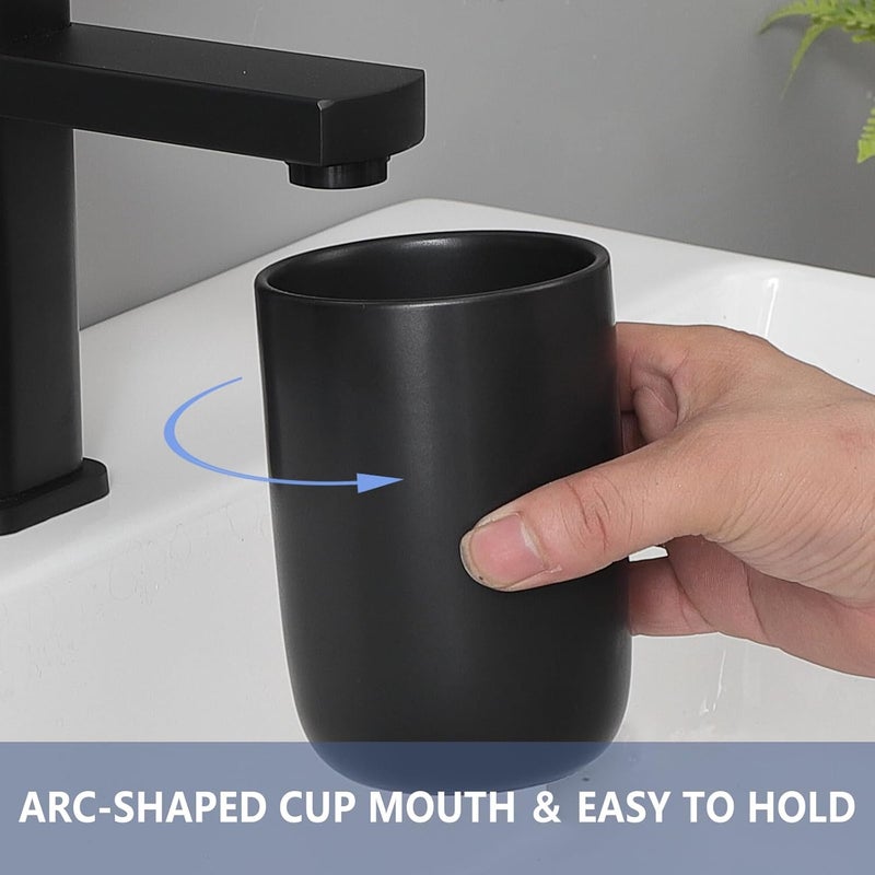 BSDISP Matte Black Toothbrush Holders for Bathrooms - 2 Cups Ceramic Toothbrush Toothpaste Holders Set, Black Bathroom Tumbler Cups Reusable Toothbrush Cup Black Mouthwash Cup, Bathroom Counter Organizer - Image 4